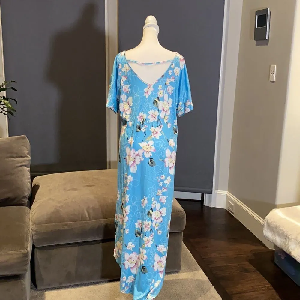 Women’s Casual Long Dress Short Sleeved Floral Print Maxi Large New in Packaging Blue - Image 2