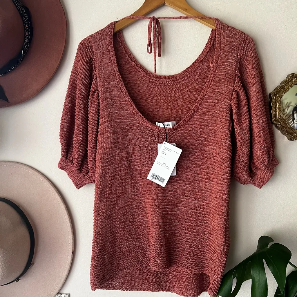 Mango MNG knit puff sleeve top Women’s‎ SIZE MEDIUM - Image 4