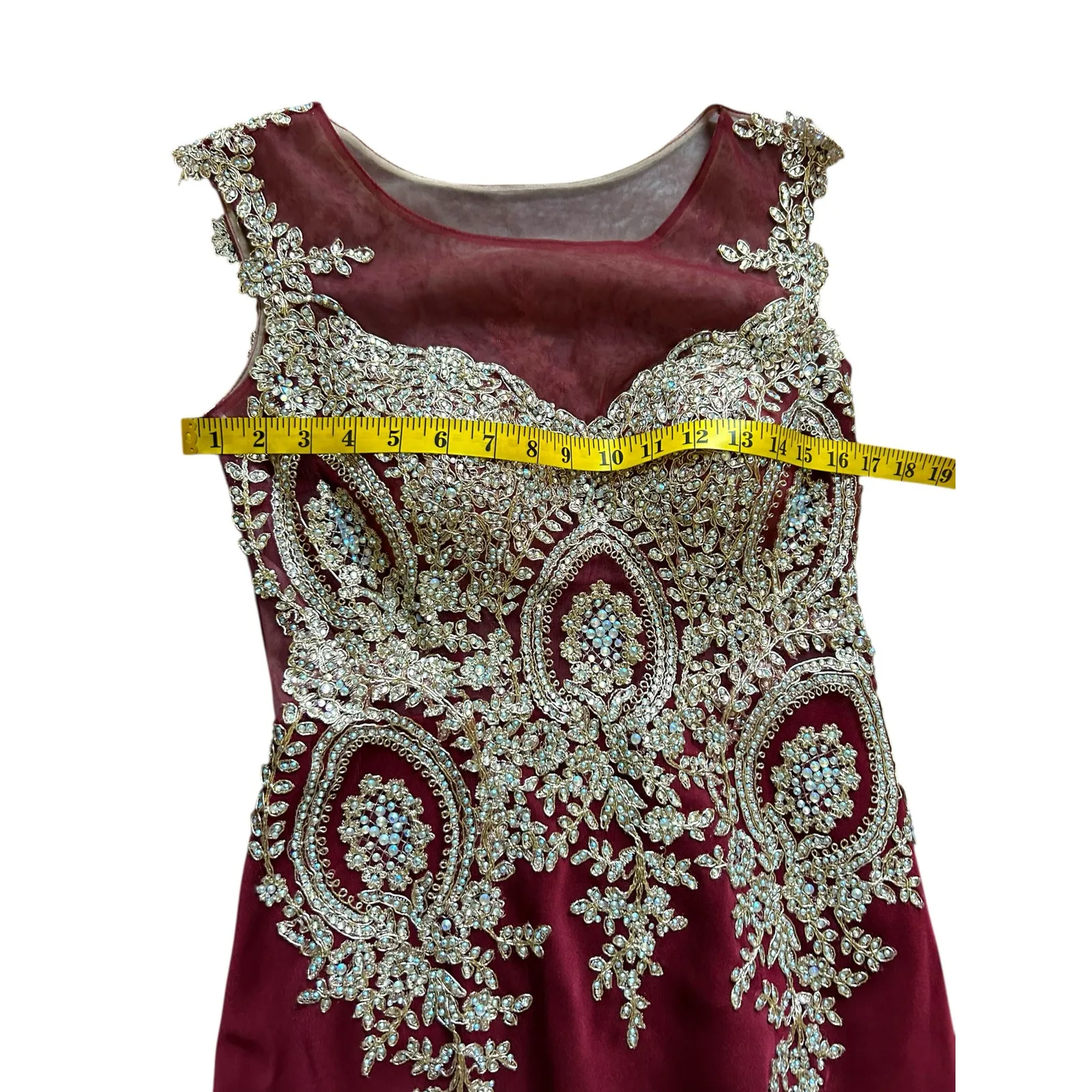 Amelia Couture Burgundy Beaded Evening Gown Formal Dress - Image 6