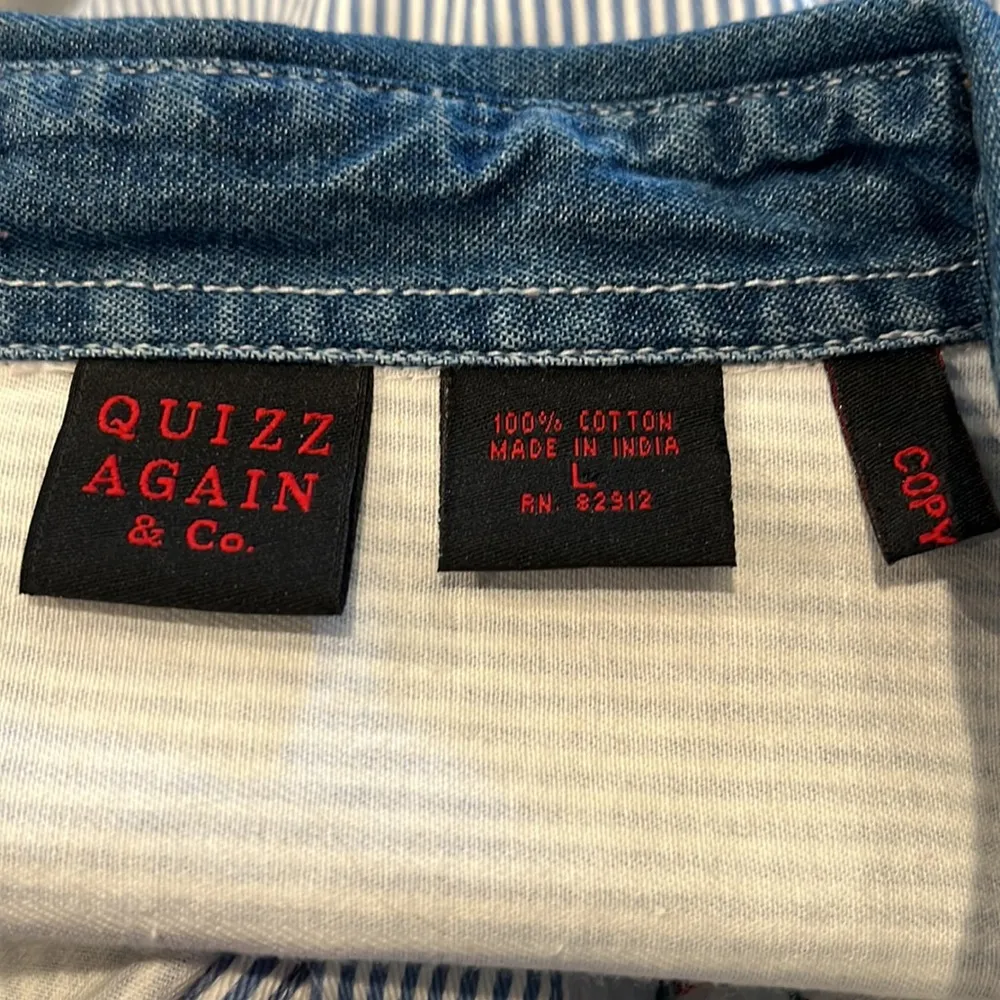 Quizz Again & Co. Denim Cottagecore Flowers Hearts Stars Embroidered Shirt Blue Size L - Image 5