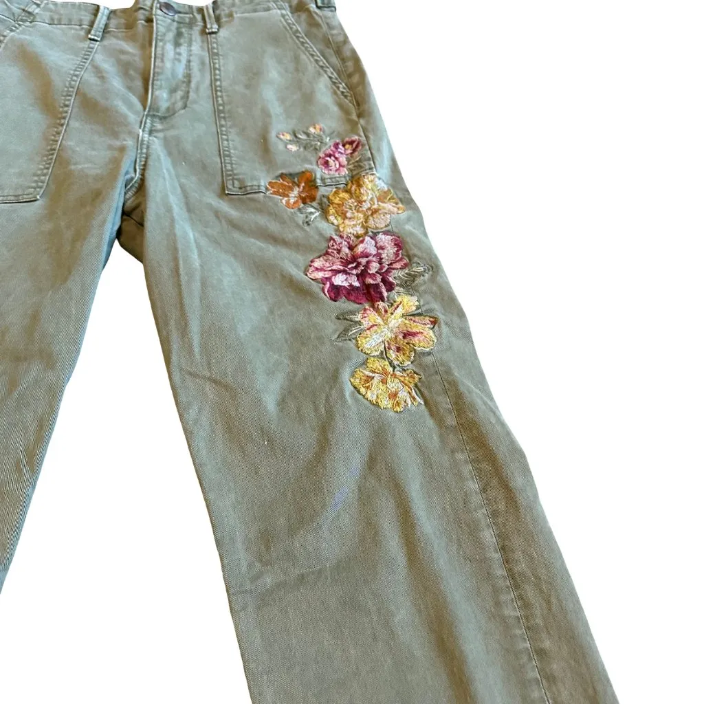 Driftwood Portofino Green Cropped Pants Embroidered Straight Leg Size Medium - Image 3