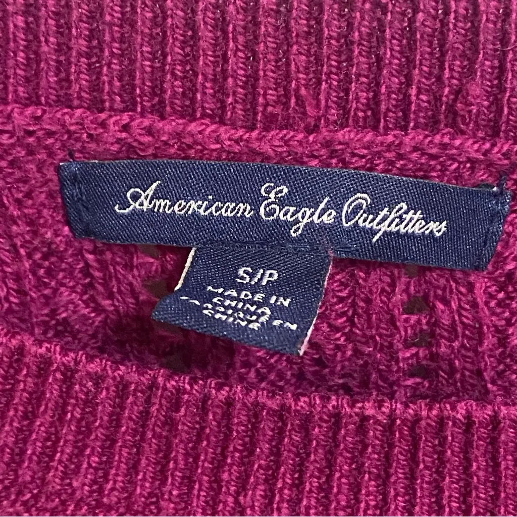 American Eagle Womens Crew Neck Cable Knit Sweater S Small Jewel Tone Purple - Image 3