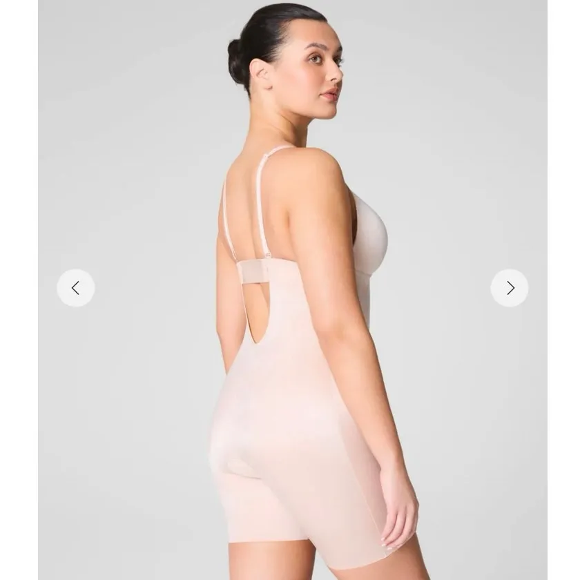 NEW Spanx Size S Plunge Low Back Mid Thigh Bodysuit Convertible Champagne Beige - Image 2