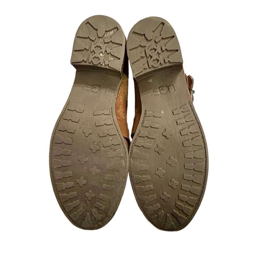 Ugg W Wright Belted Shearling Lined Chestnut Leather Suede Ankle Boots Sz 7 - Image 7