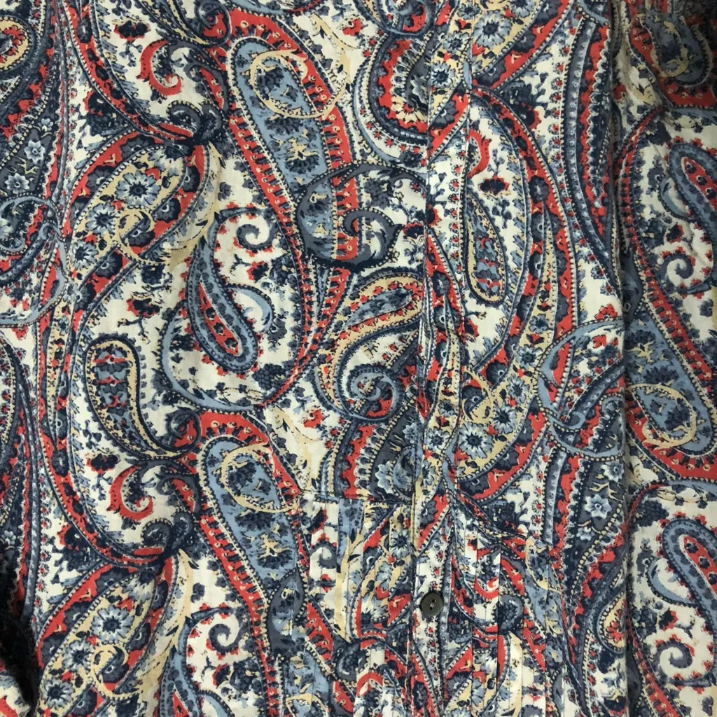 J.Jill paisley V‎ neck pintuck blouse shirt women’s size medium petite boho Blue - Image 4