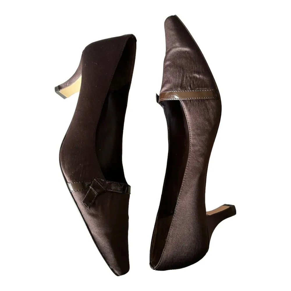 J. Loren Collection vintage brown fabric covered pumps with square toes size 8.5 - Image 13