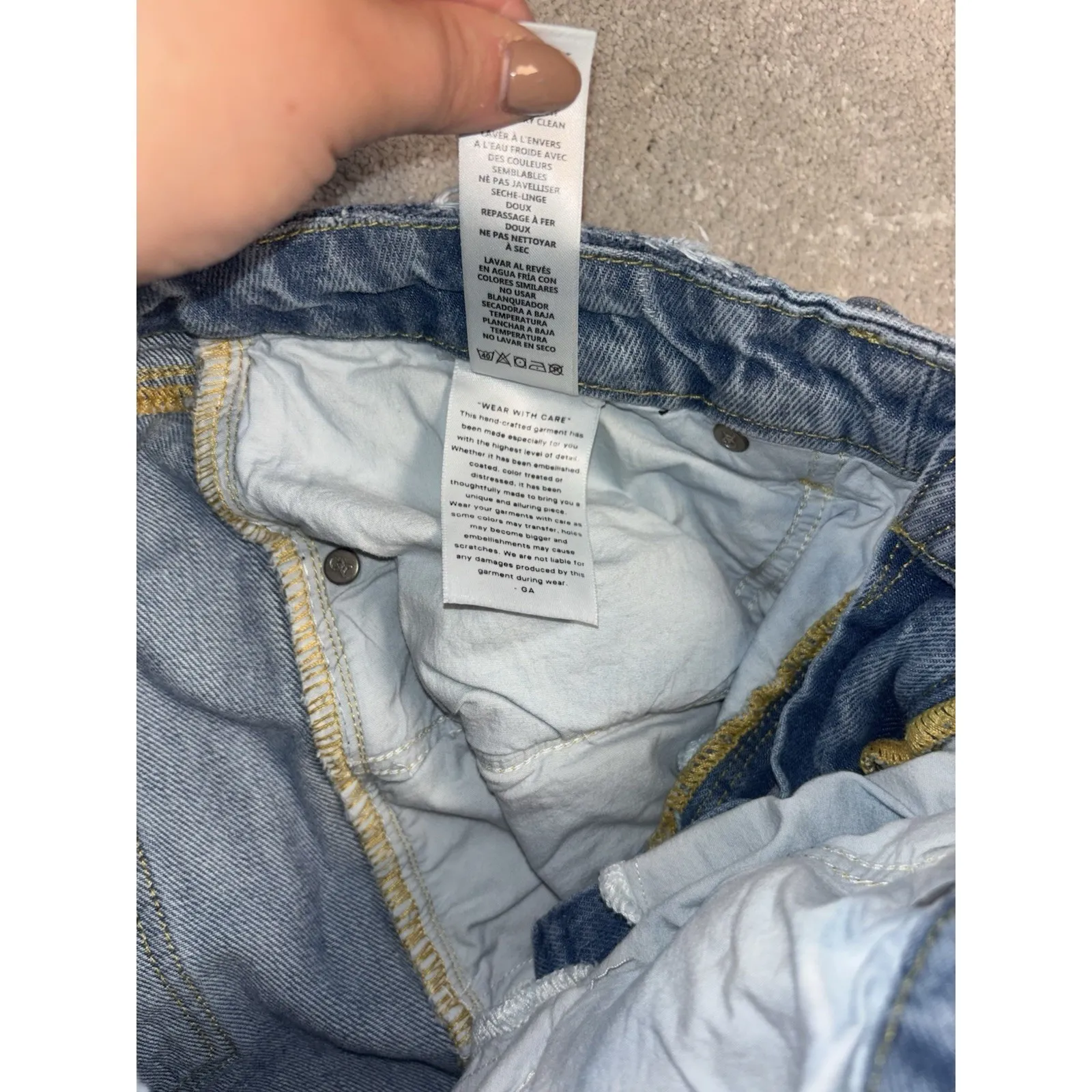 Good American GOOD‎ '90S Icon Jeans blue953 size 14/32 Distressed Raw Hem Cuff - Image 7