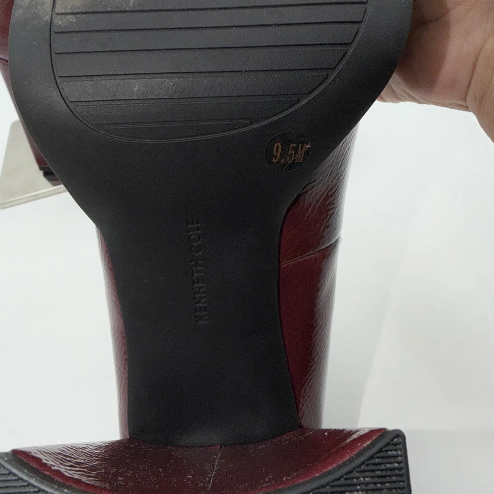 Kenneth Cole Women Burgundy Patent Leather Mary Jane Platform Chunky Heels Shoes - Image 5