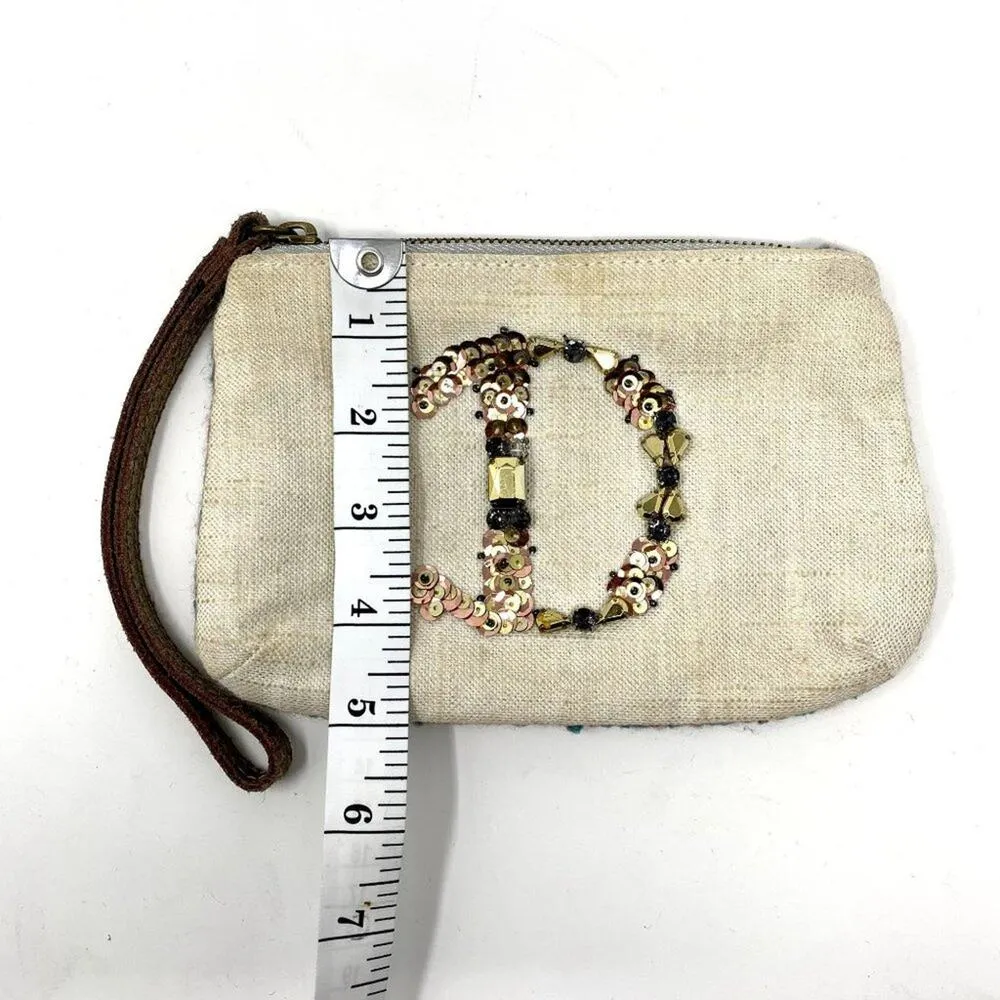 Anthropologie Miss Albright Initial D Jeweled Sequins Canvas Tweed Wristlet - Image 4