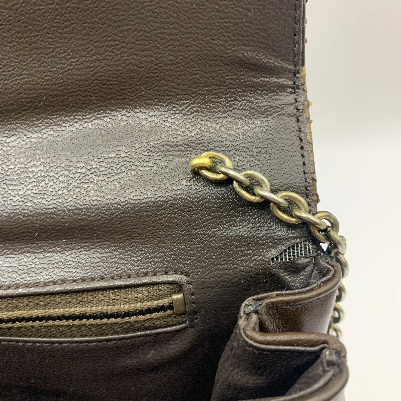 Vintage Reptile Snake Purse Brown Crossbody Chain Animal Glam Retro Exotic - Image 9