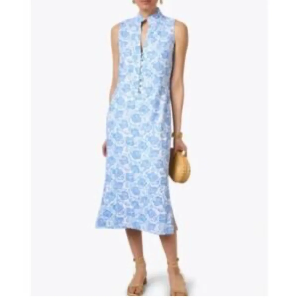 Sail to Sable Linen blend sleeveless shift dress blue & white Size Extra Small - Image 13