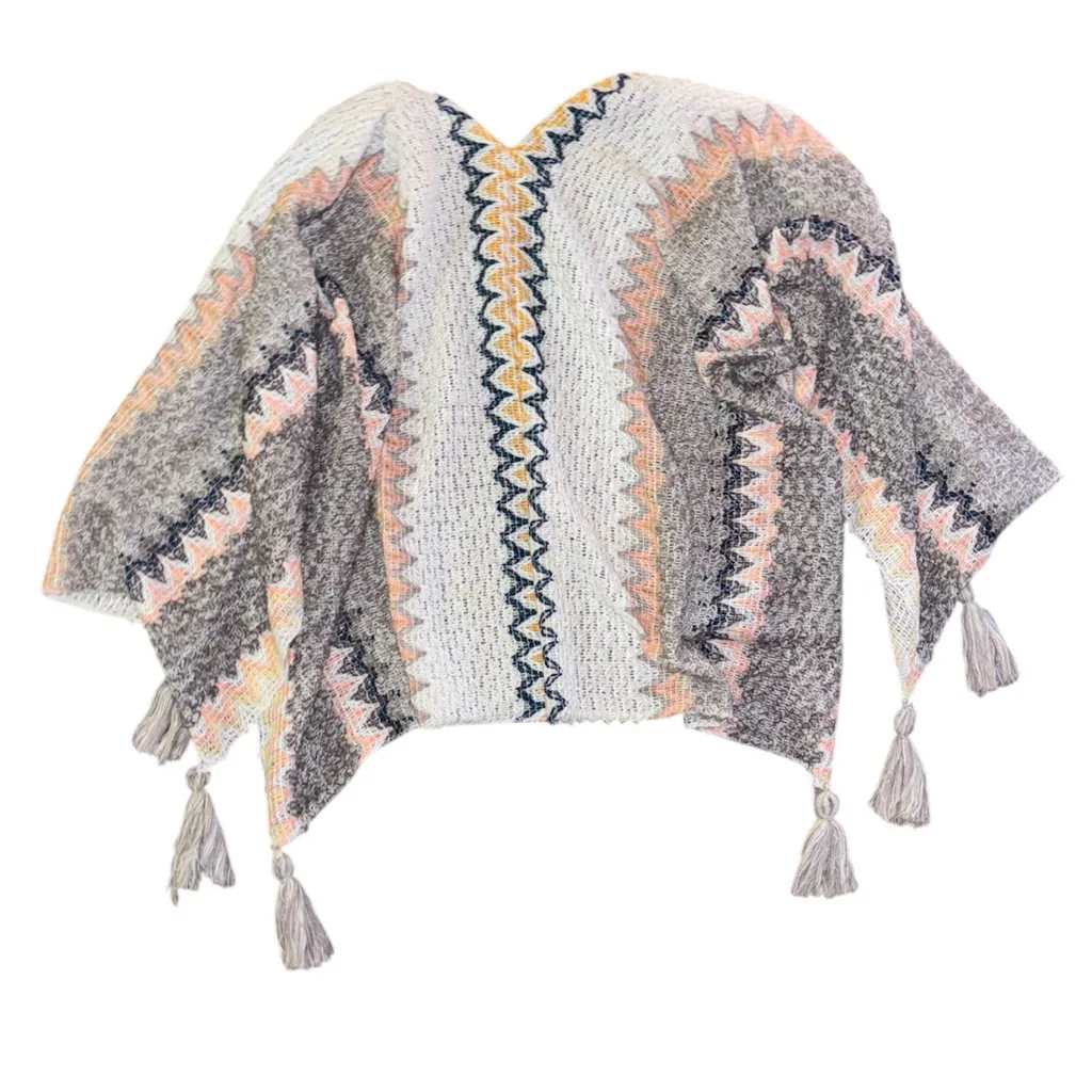 Chevron Knit Tassel Wrap Shawl Boho Blanket Scarf One Size Gray Size undefined - Image 5
