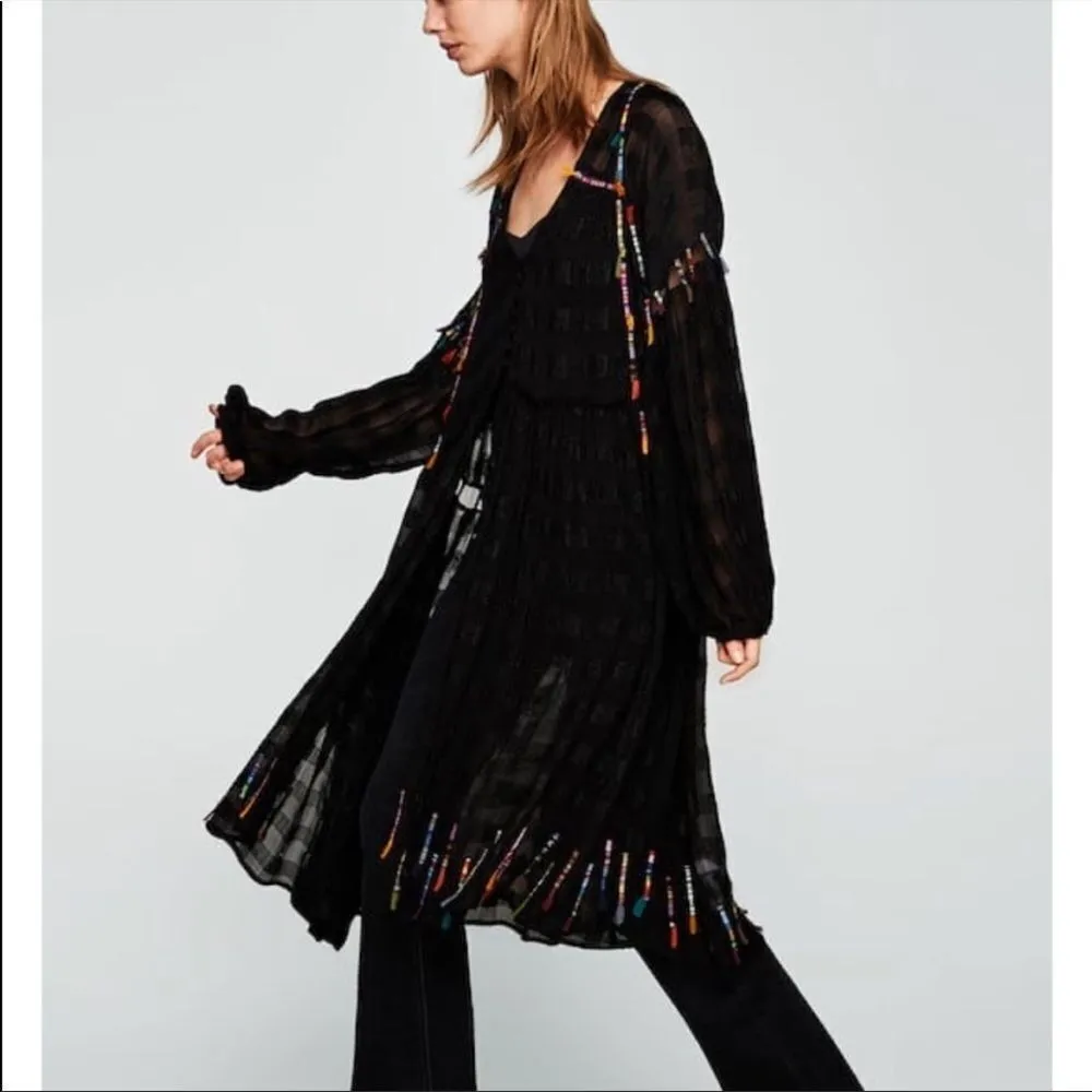 ZARA  Artsy Embroidered Button Front Kimono Duster - Image 3