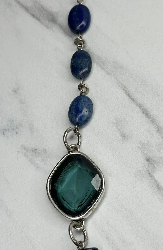 Chicos Blue Beaded Silver Tone Long Necklace 43" ✨ - Image 9