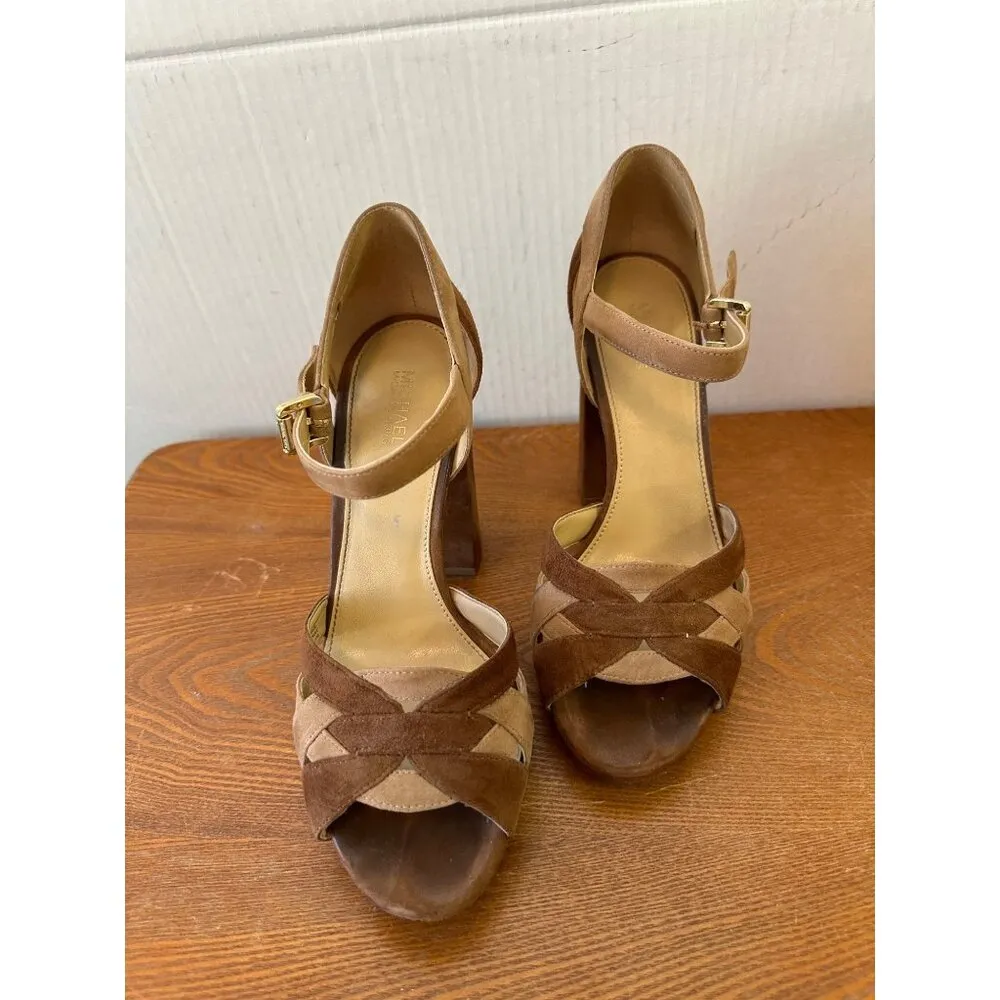 Michael Kors Becky Women's Platform Block Heel Two Tone Sandals Sz 7 Sku 2867 - Image 12