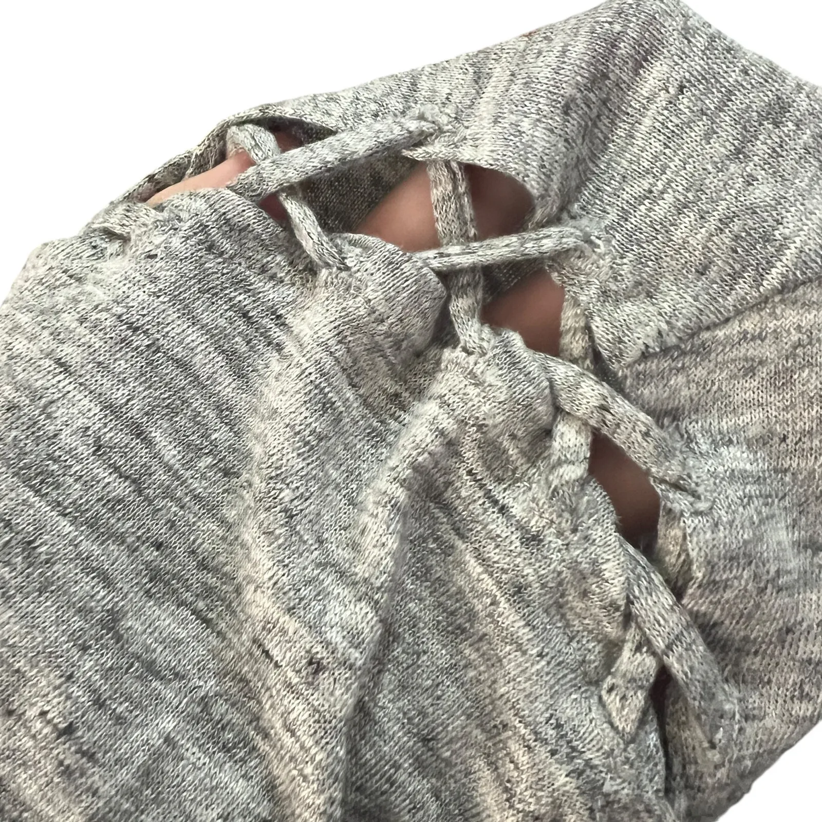 Chaser (M) Heathered Lace-Up Shoulder Detail Short Sleeve Relaxed Fit Tee Top - Image 10