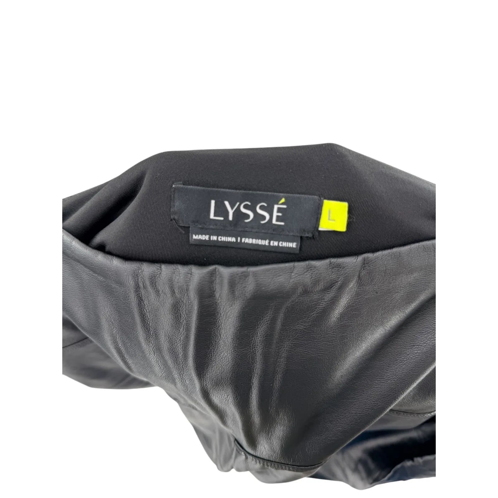 LYSSE Black Faux Leather High Waisted Leggings Stretchy Pants Size L Chic - Image 3