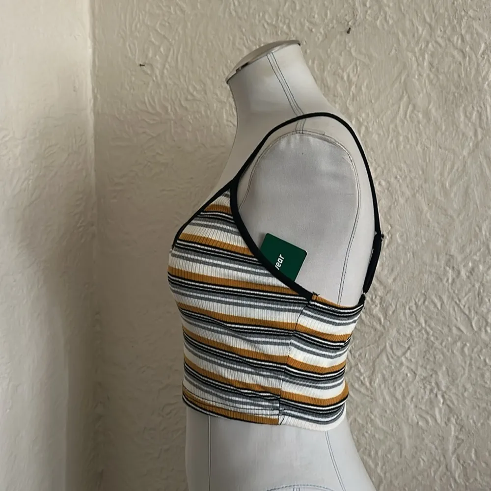 SHEIN Striped Crop Tank Top Ivory Golden Yellow Black Gray NWT Small - Image 2