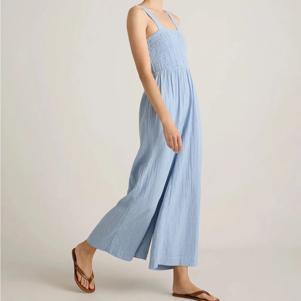 NWT Quince Women’s 100% Organic Cotton Gauze Smocked Wide - Image 3