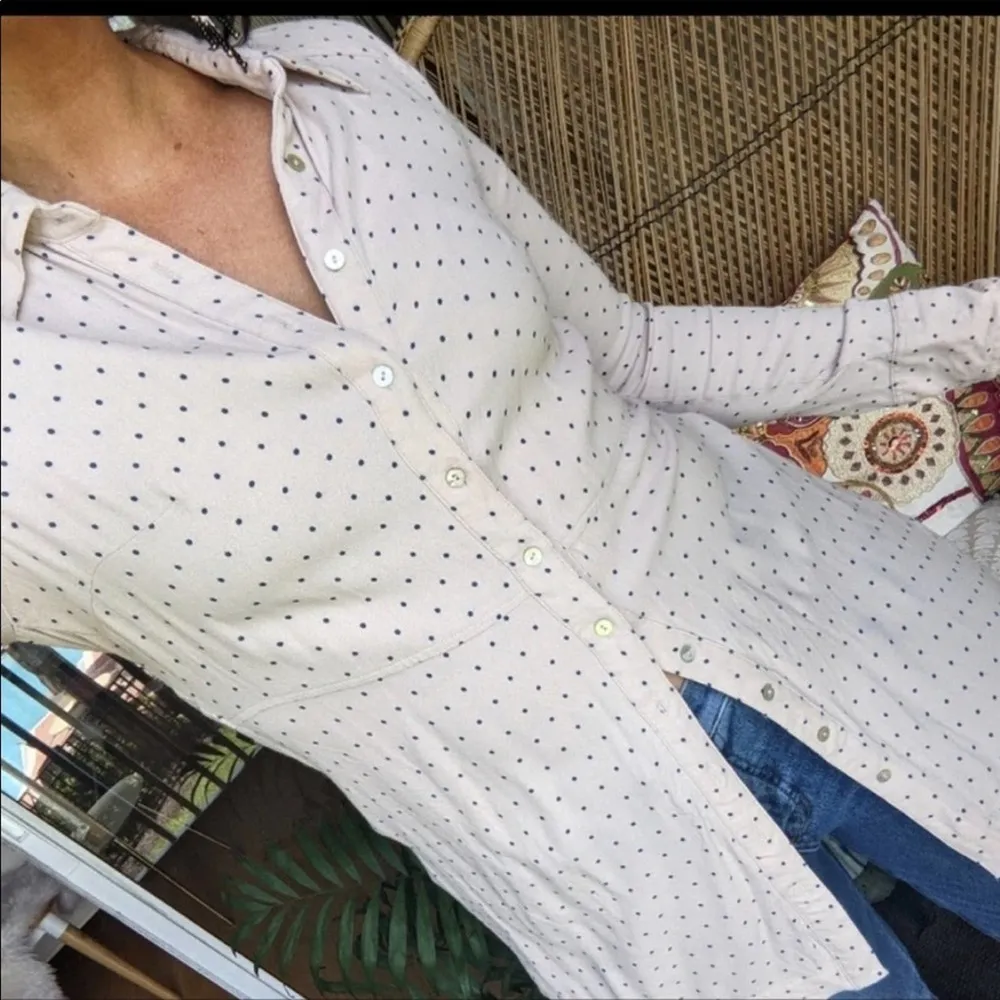 Free People Tunic Dress This Town Buttondown Dress Pink Polka Dot Small - Image 7