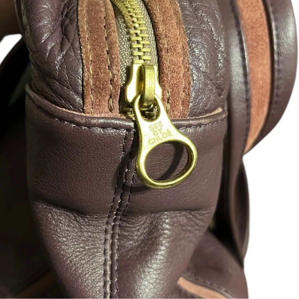 See by Chloe Marti Zipper Bow Bag Plum Leather & Pink Suede with brass hardware - Image 11