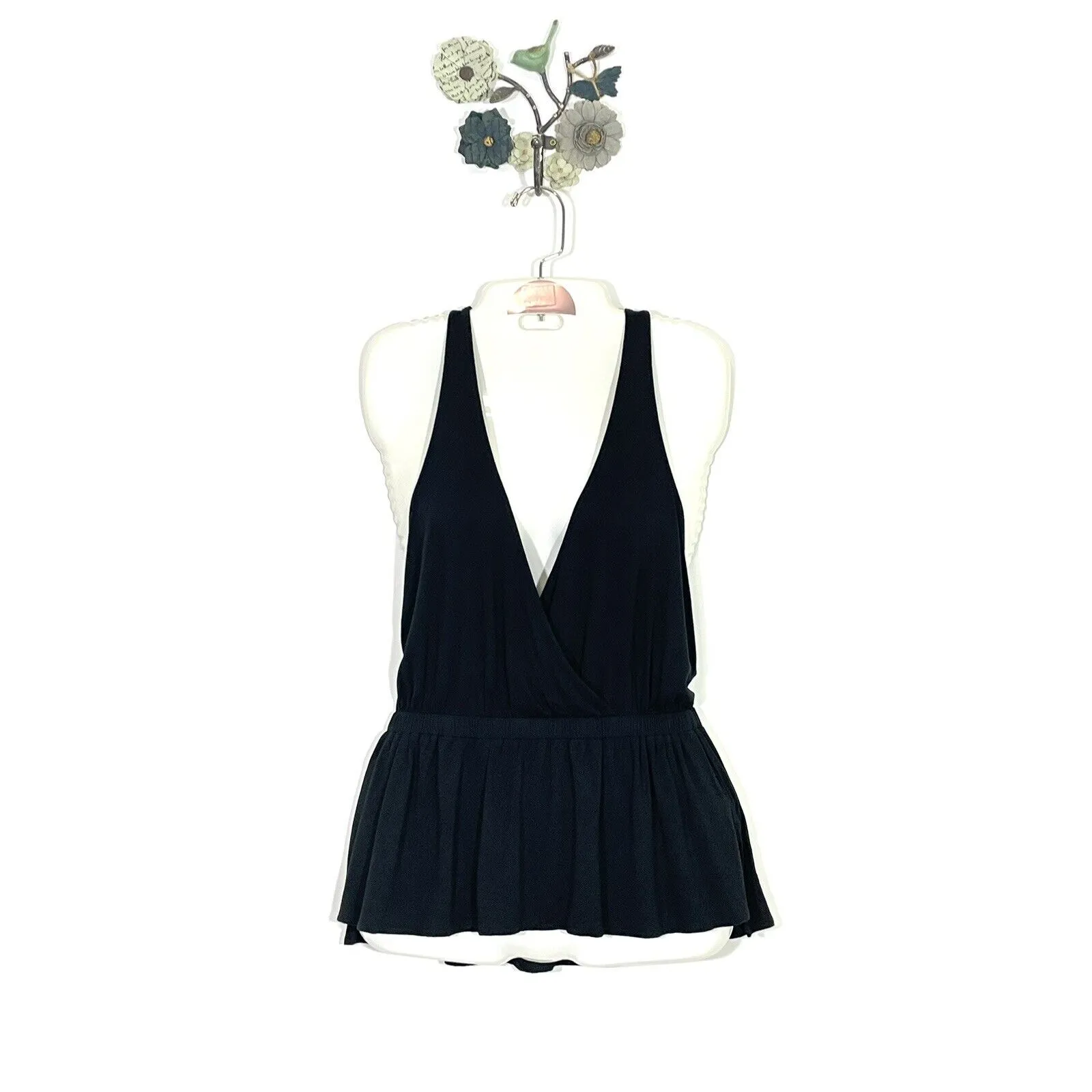 Free People We the Free Heatwave V Neck Black Peplum Tank Top Size Small - Image 3