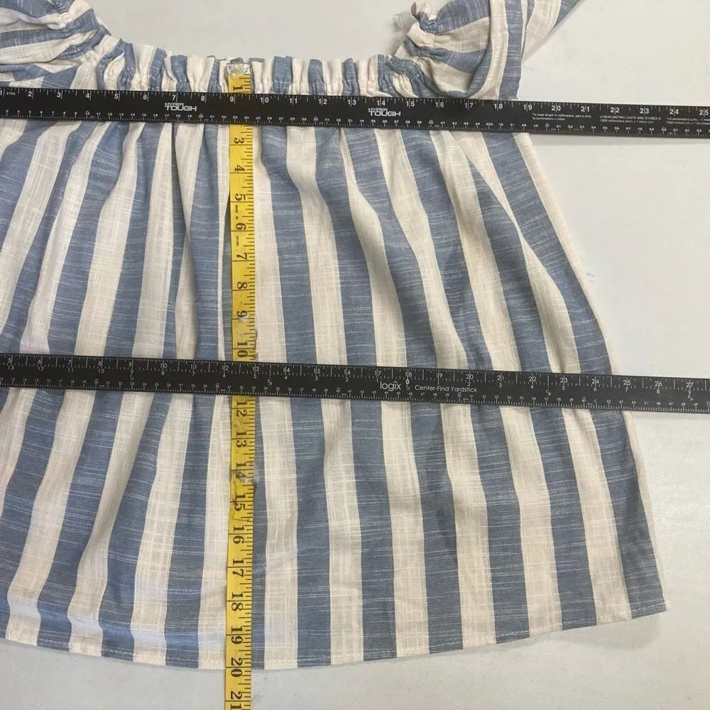 LOVE IN Women’s‎ Off/On Shoulder Top Blue & White Striped Size Small Oversized - Image 9
