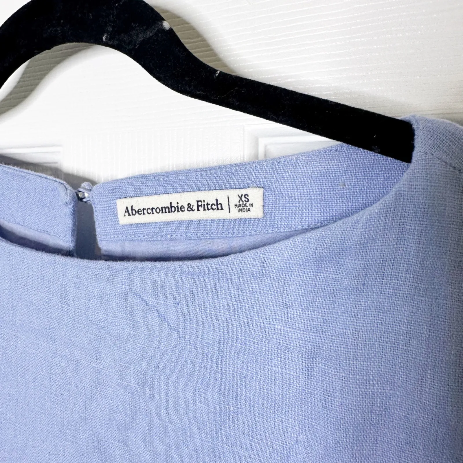 Abercrombie & Fitch Womens XS Linen Blend Blue Short Sleeve Mini Casual Dress - Image 3