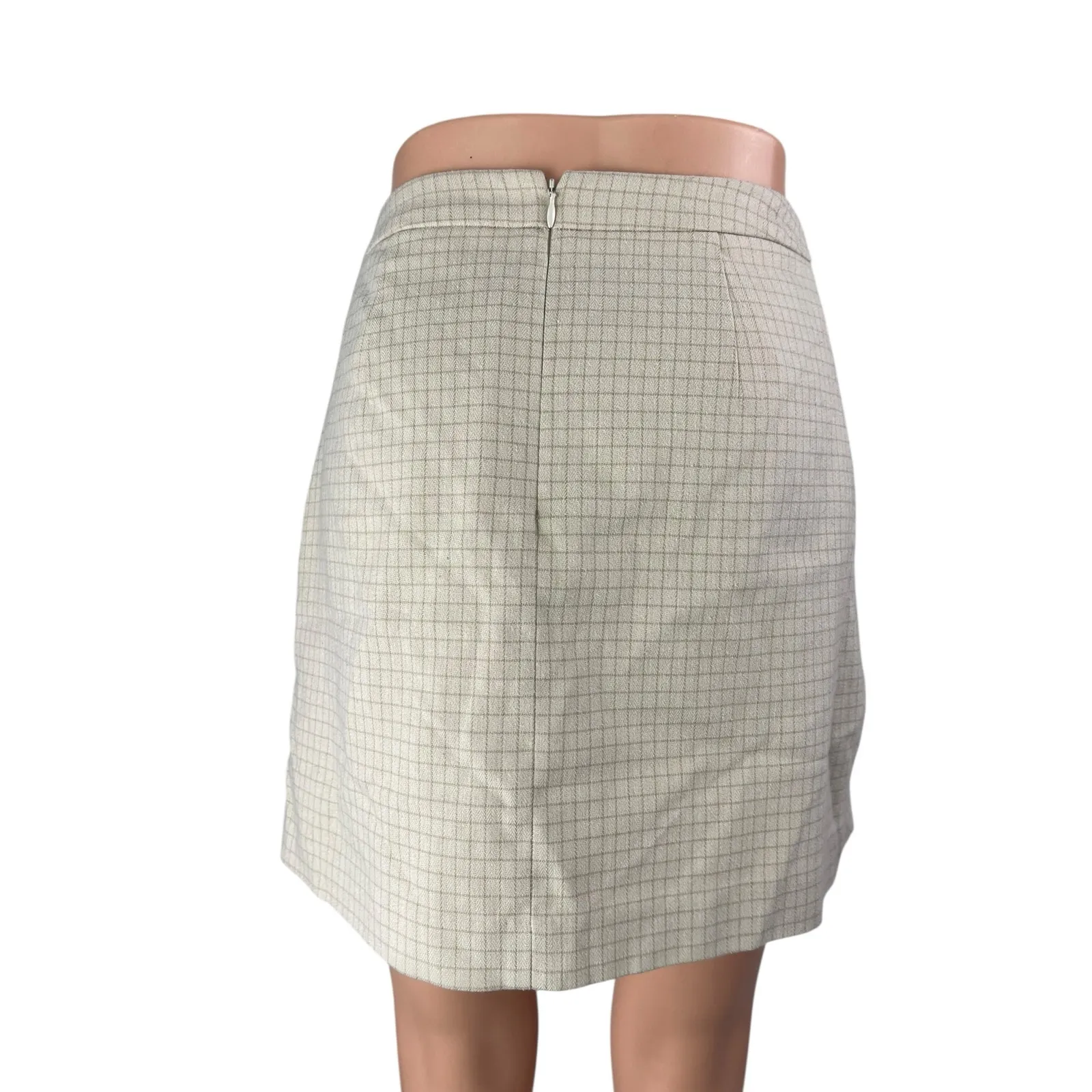Mixxo Women's Cream High Waist Checkered Zip Back Twill Mini Wrap Skirt Size 26 Brown - Image 2