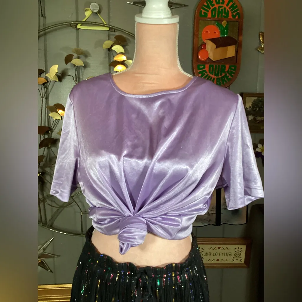 90’s Style Faux Silk Purple Shirt Large - Image 4