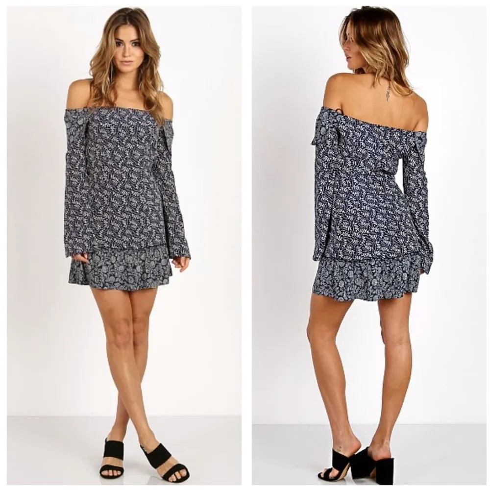 Stone Cold Fox Elsa Floral Off The Shoulder Mini Dress Navy Fern Size 0 - Image 3