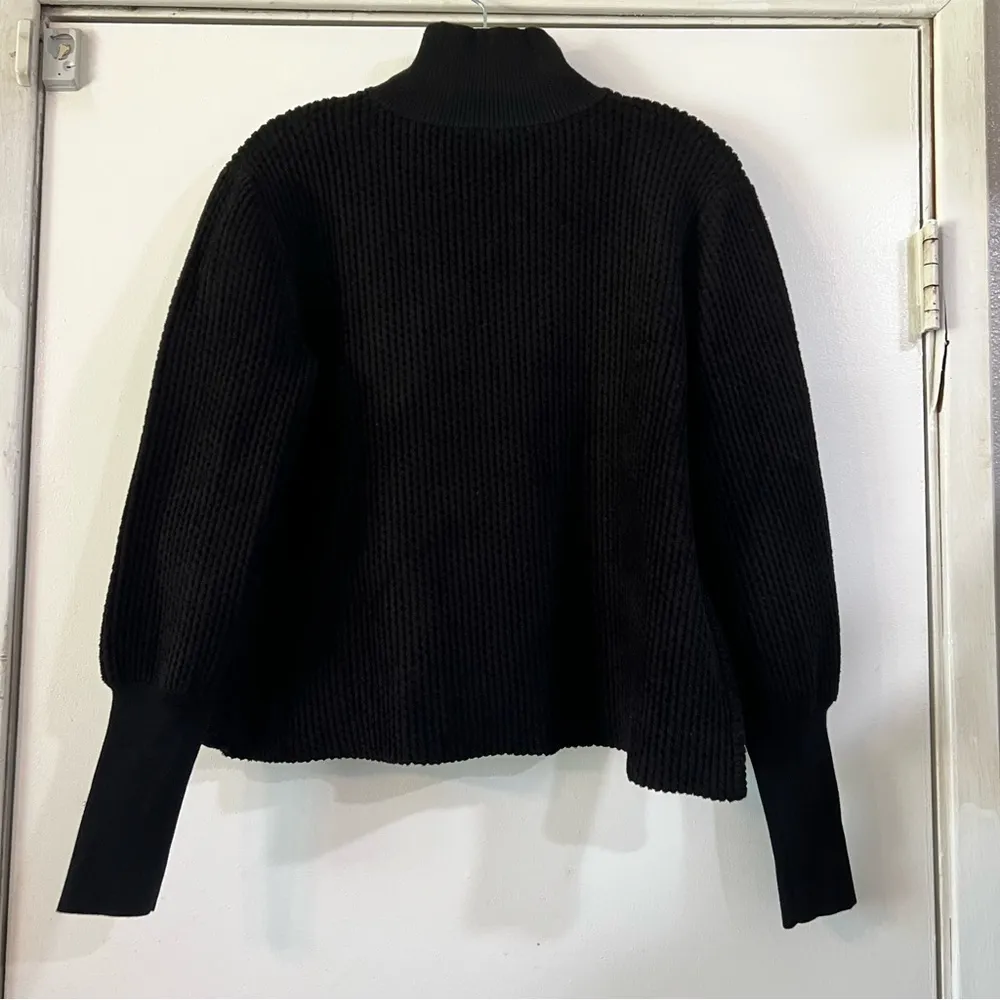 Frame All Black Ribbed Textured Mock Neck Sweater Chenille Boxy Balloon Revolve - Image 4