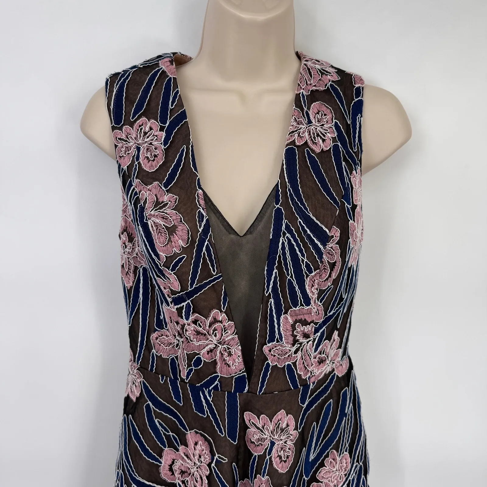 Dress The Population XS Sheer Floral Embroidered Sleeveless Party Cocktail Dress - Image 2
