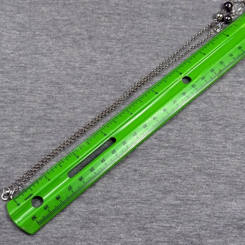 Faceted Faux Gemstone Beaded Necklace with Silver Tone Chain & Lobster Clasp - Image 10