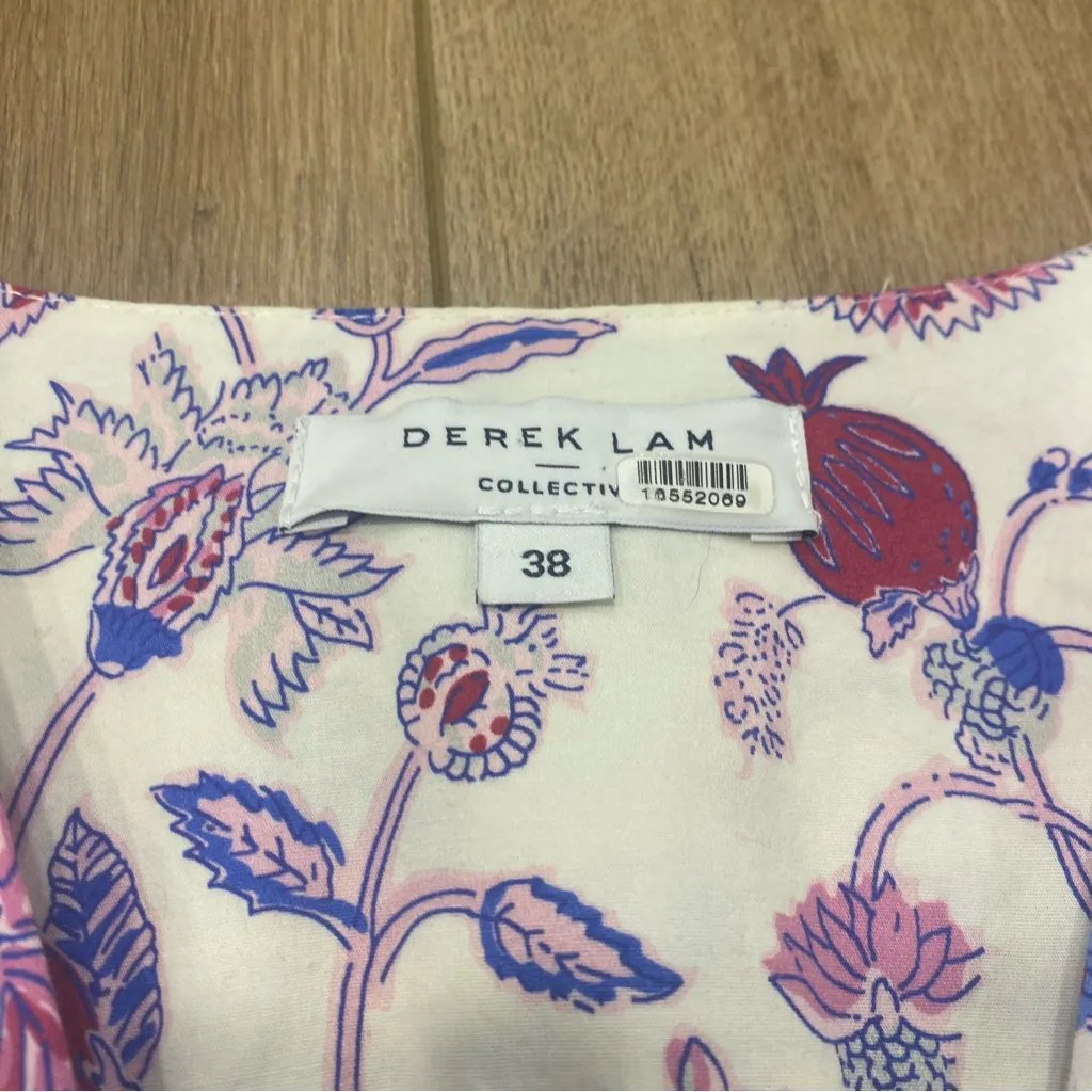 🌟DEREK LAM🌟 FLORAL PRINT TIE WAIST COTTON DRESS PINK/PURPLE SZ 38 OR 2 - Image 3