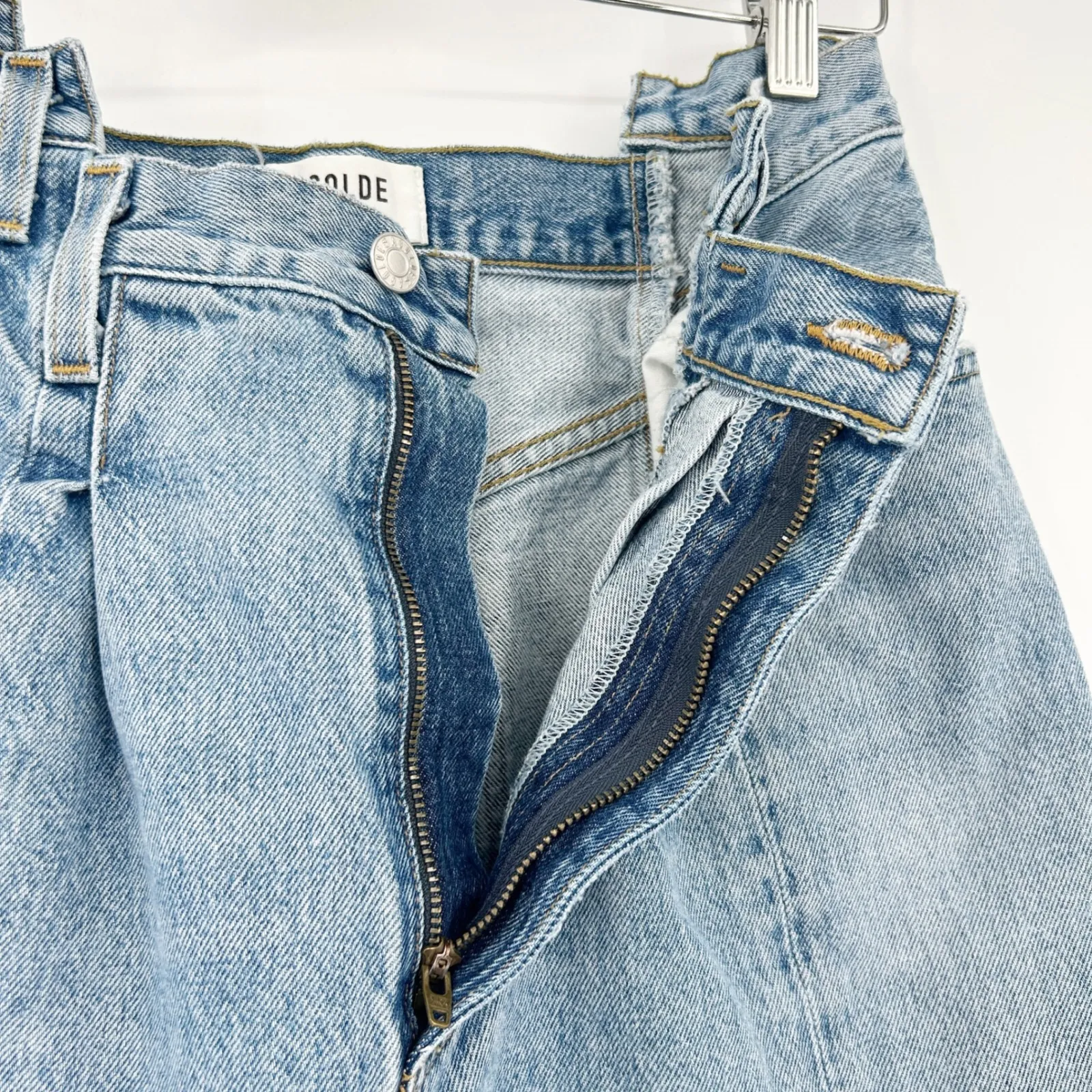 AGOLDE x Revolve Organic Cotton Raw Hem High Waist Wide Leg Angled Jeans Size 27 - Image 8