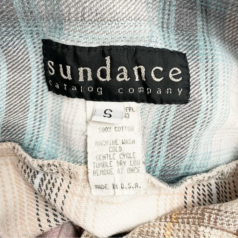 Vintage Sundance Pastel Patchwork Plaid Shirt Dress Pink Blue Size Small Boho - Image 14