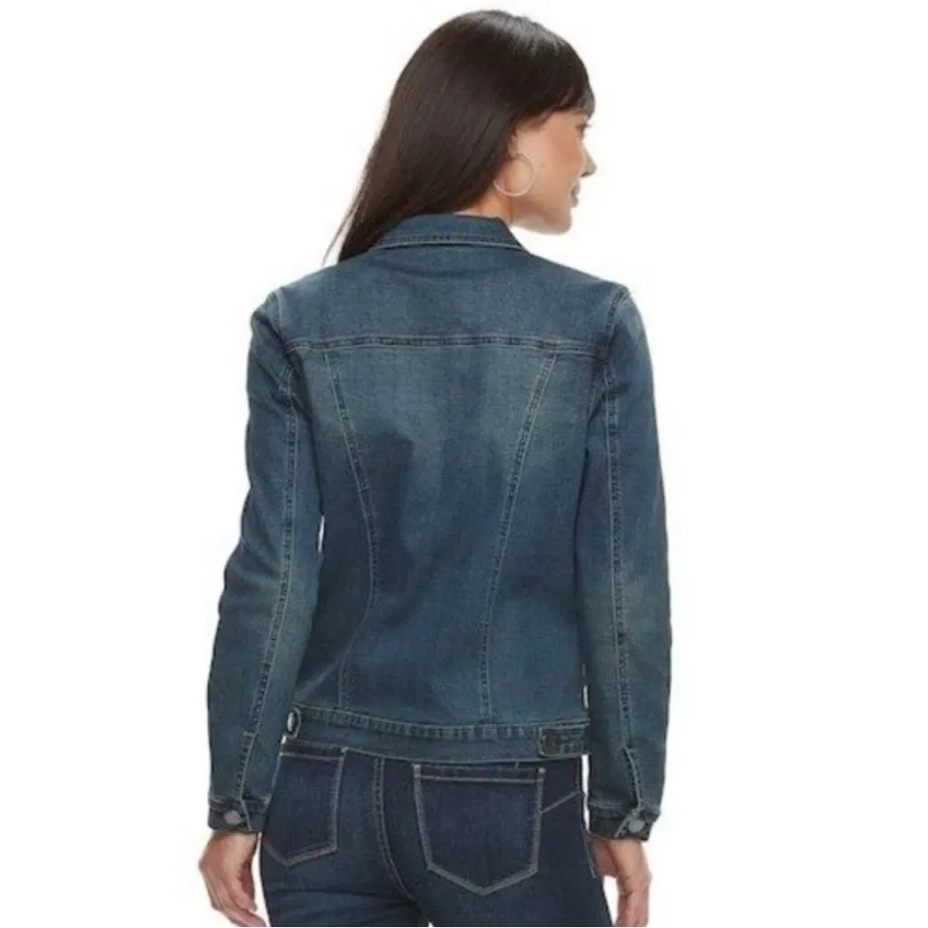 JUICY COUTURE Nailhead Stretch Denim Jean Jacket M 20” p2p Dark Wash $70 Retail - Image 9