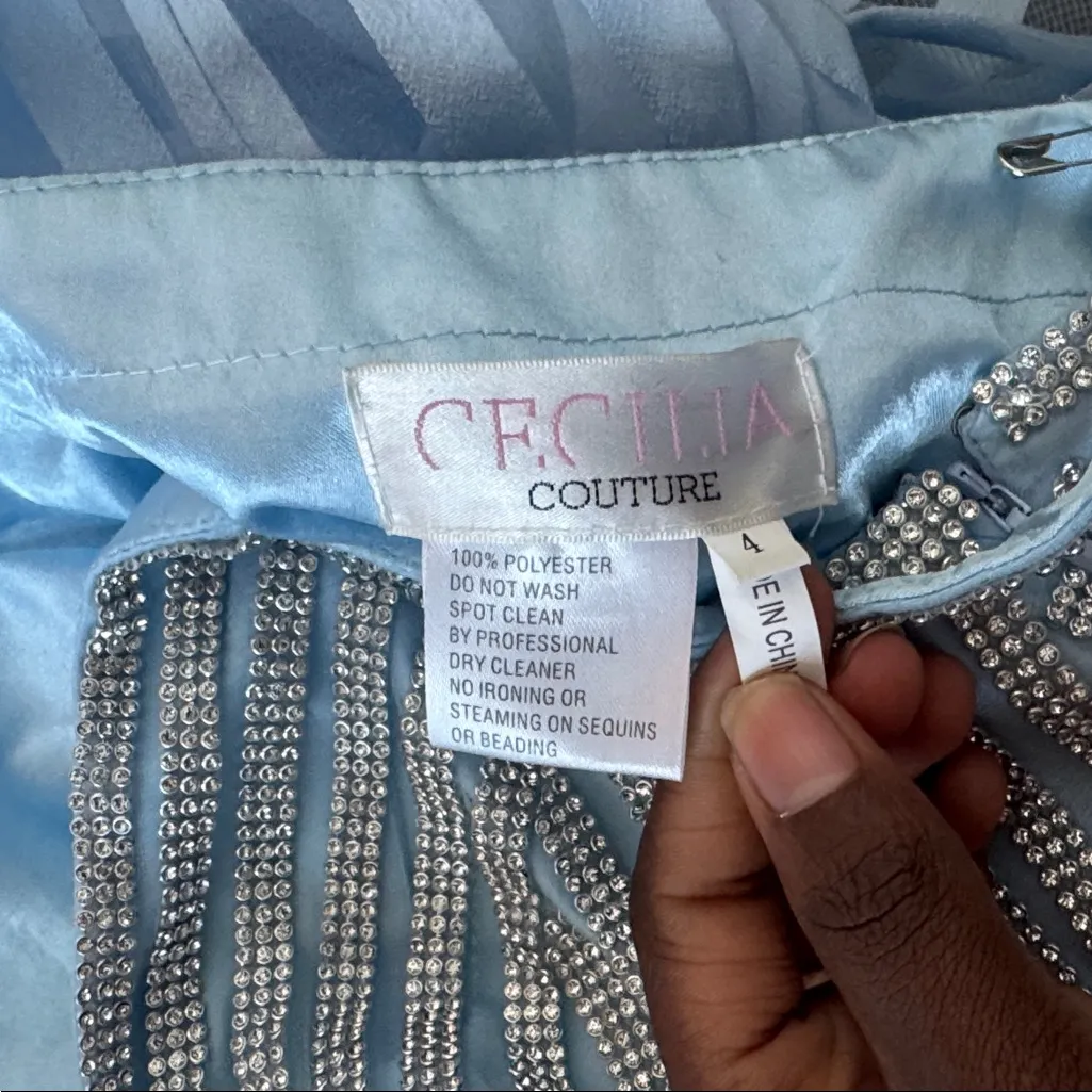 Cecilia Couture Blue Striped Organza Ball Gown SIZE 4 - Image 5