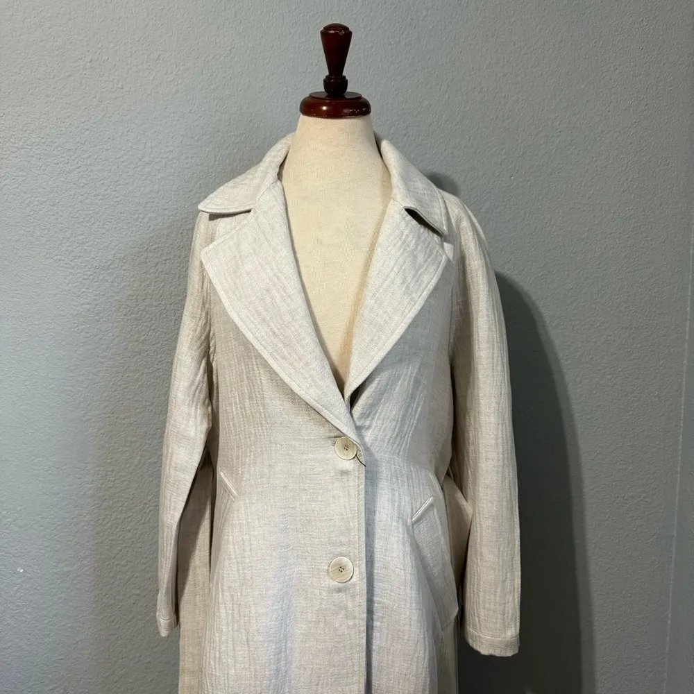 Zara New Ivory Belted Linen Blend Lapel Collar Christmas Holiday Trench Sz M - Image 12