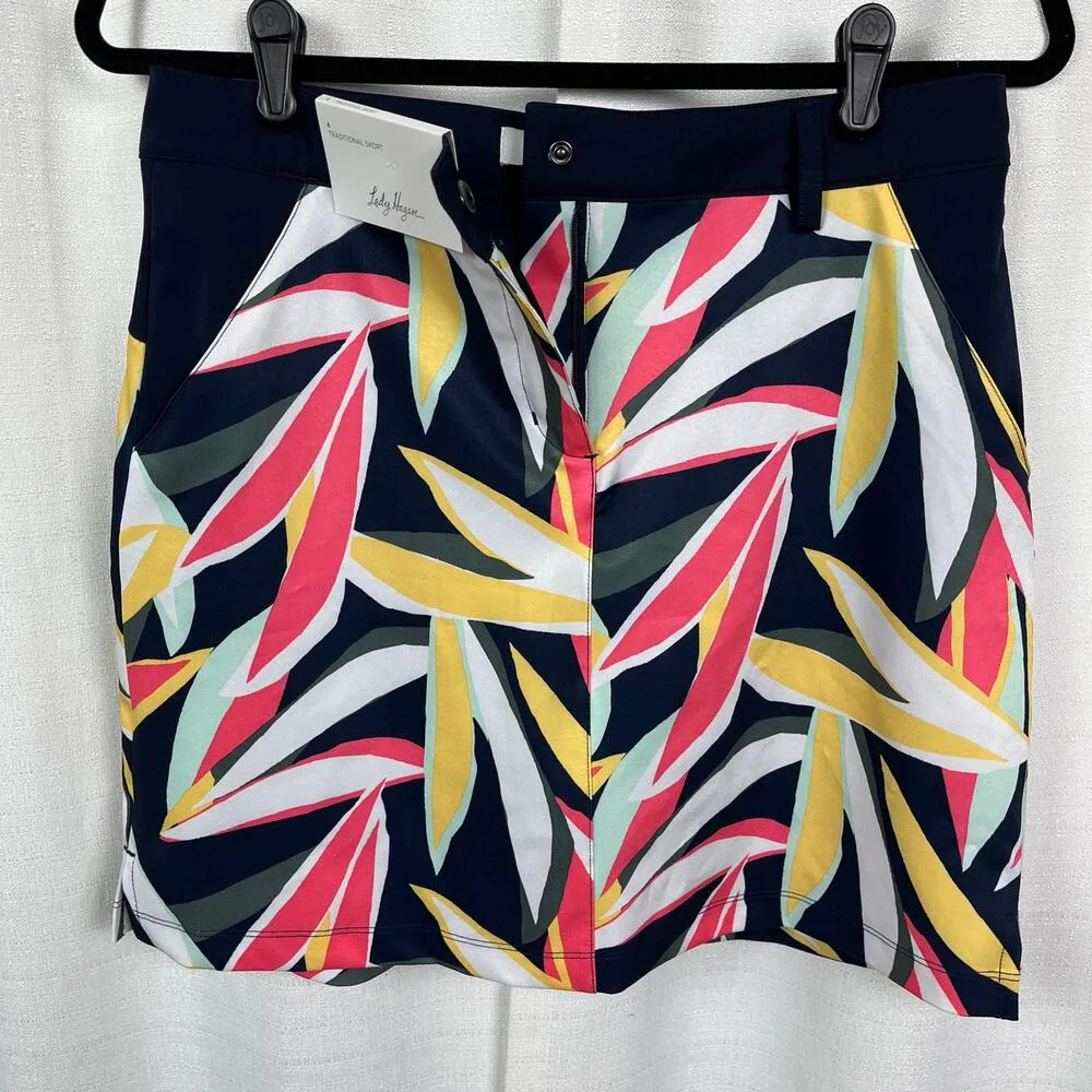 Lady Hagen Navy Blue Retro Leaf Print Desert Getaway 17” Golf Skort Sz.4 NWT - Image 6