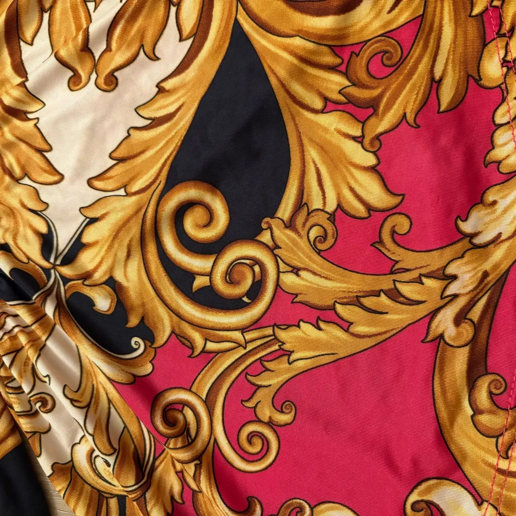 Y2K Baroque Print Off Shoulder Crop Top Boho Renaissance Style S/Chico USA Made Pink - Image 2