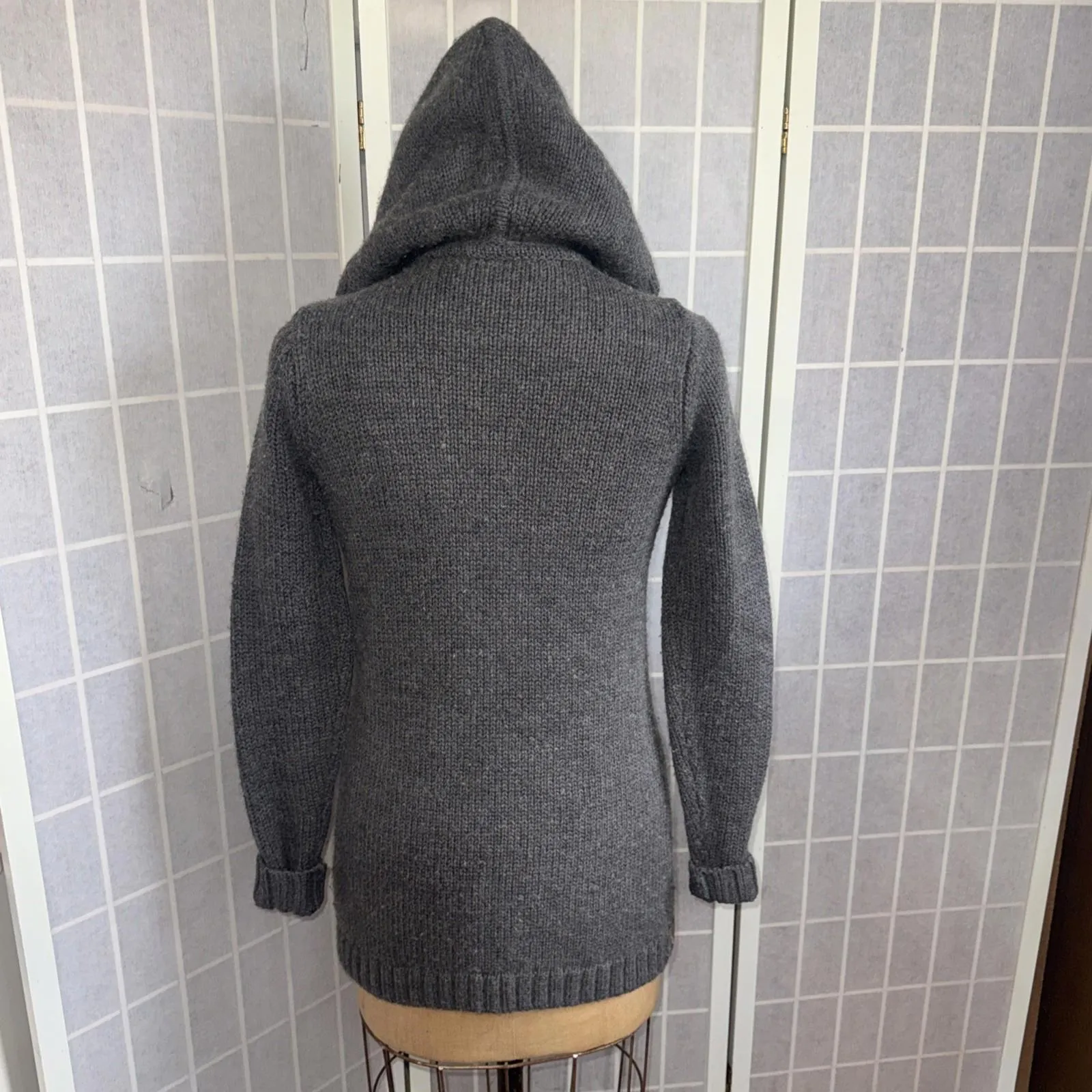 Vineyard Vines Minimalist Gray Hooded Button Up Wool Knitted Cardigan Women’s XS - Image 4