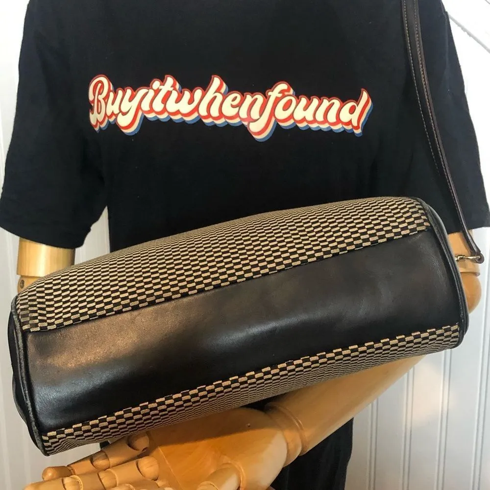 Coach Legacy Black with Cream Jacquard and Leather Color Block Shoulder Bag Tote - Image 3