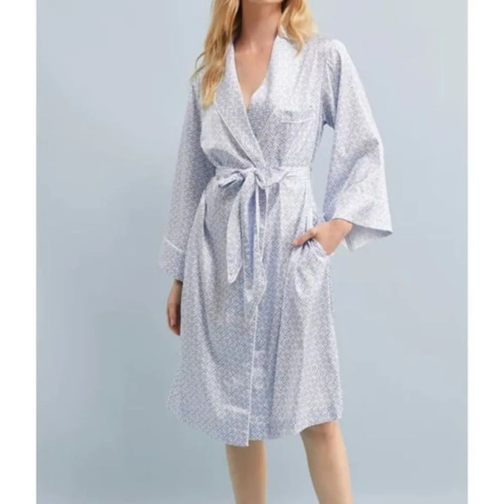 HALSTON X HOMEBODII Cleveland‎ Robe Luxury Satin HH Print Sz Sm Blue - Image 2