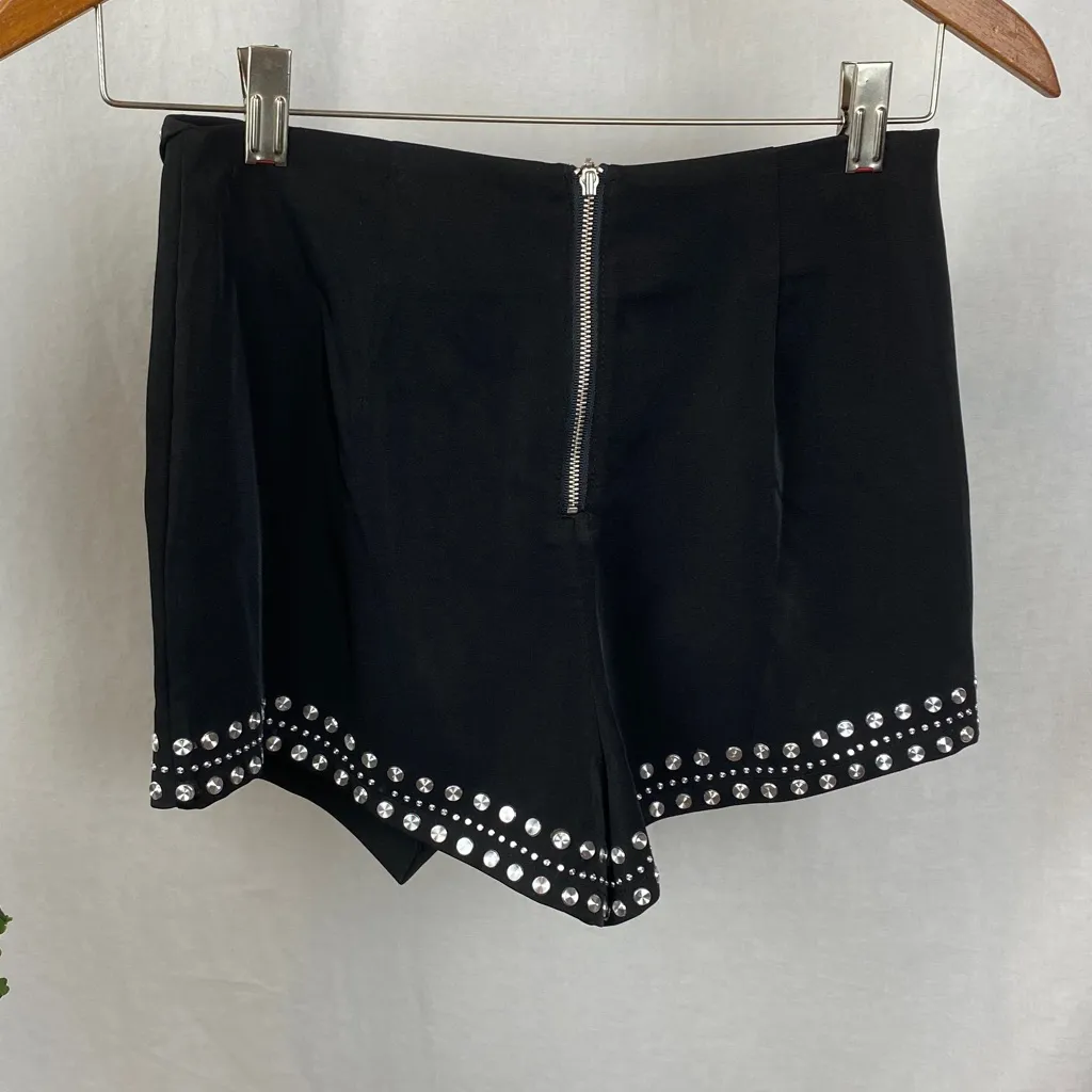 NBD X NAVEN Black Silver Rivet Trim Short Skort Skirt XS - Image 3