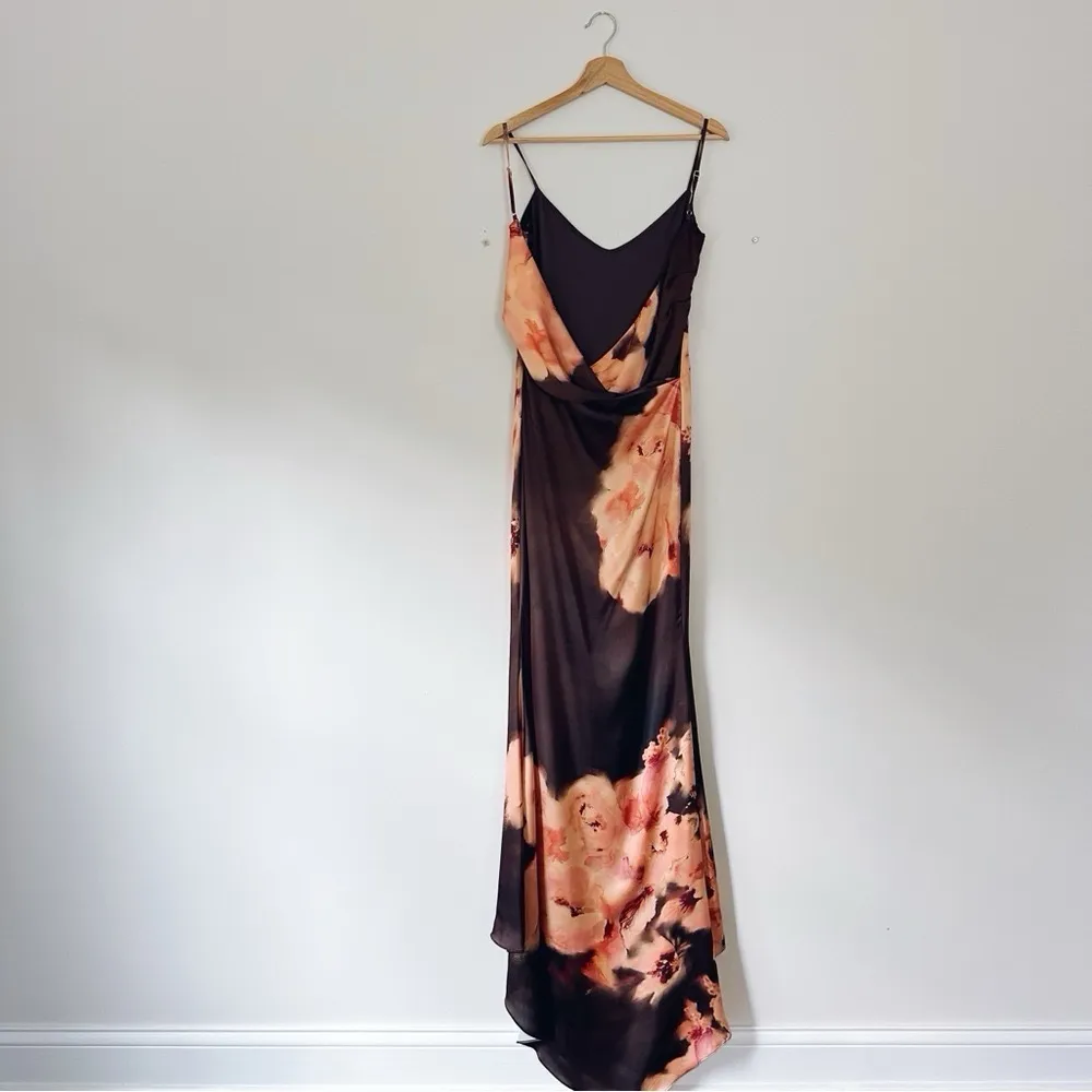 House of CB Mariamma Dark Brown Floral Printed Satin Maxi Dress - Image 10