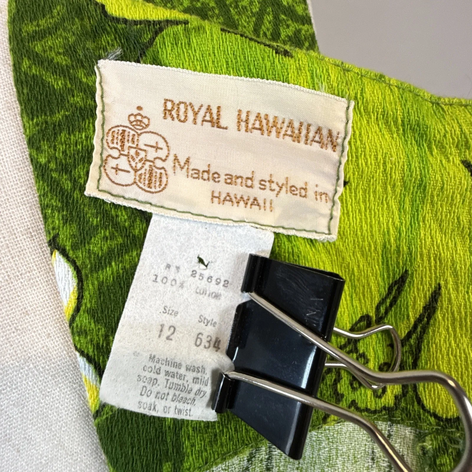 Vintage Royal Hawaiian Green Tropical Tiki Floral Barkcloth Maxi Dress Size XS/S - Image 7