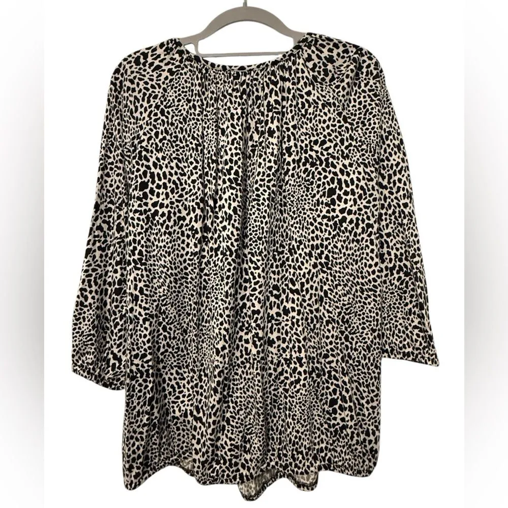 Michael Kors Scoop Neck Animal Print Blouse Top‎ Plus Size Black Khaki Size 1X - Image 4