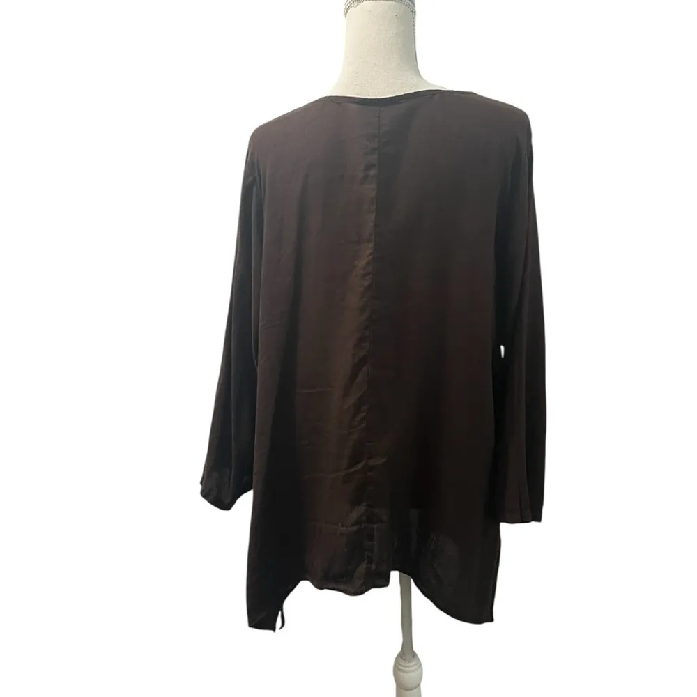 LA FIXSUN 100% Linen 3/4 Sleeve Lagenlook Minimalist Oversized Tunic M Brown USA Size M - Image 5